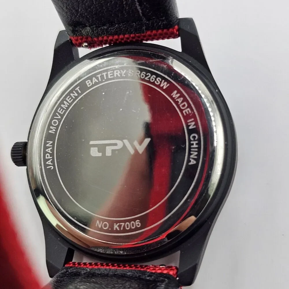 Men's 42MM Military Field Watch Black Case Black Dial Red Black Canvas‎ Bands